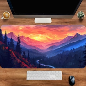 Mountain Mouse Pad, Sunset Desk Pad, Nature Desk Mat, Blue Mouse Pad, Gaming Desk Pad, Desk Decor, Customized Mousepad, Desk Blotter