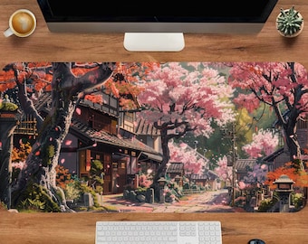 Floral Cafe Desk Mat, Gaming Mouse Pad, Fantasy Mouse Pad, Cute Desk Pad, Office Table Organizer, Large Desk Mat