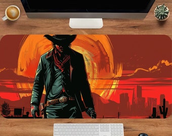 Podkładka pod mysz Red Cowboy, podkładka pod mysz Western Gaming XXL, duża podkładka pod mysz do gier, podkładka pod mysz anime, akcesoria dla graczy, personalizowana podkładka pod mysz