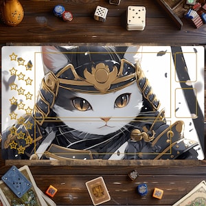 Tapis Lorcana chat, jeu de cartes Lorcana, tapis de jeu samouraï Disney, accessoires MTG, tapis de jeu personnalisé, jeu de cartes à collectionner, tapis de jeu avec zones