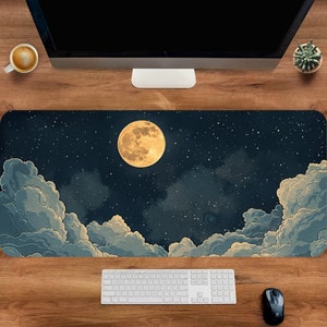 Anime Gaming Desk Mat, Gaming Mouse Pad, Moon Mouse Pad, Cute Desk Pad, Office Table Organizer, Large Desk Mat