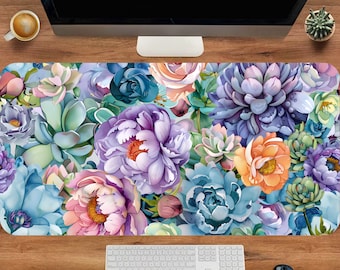 Succulent Desk Mat - Large Non-Slip Mouse Pad, Floral Desk Mat, Gaming Mouse Pad XXL, Custom Keyboard Mat, Cute Office Decor