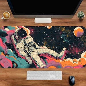 Pink Astronaut Desk Mat, Large Deskmat, Aesthetic Colorful Mousepad, Gaming Mouse Pad, Cute Desk Pad, Gamer Accessories, Kawaii Mat