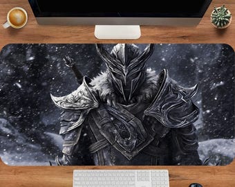 Viking Warrior Desk Mat, Fantasy Knight Mouse Pad, Dark Aesthetic Gaming Deskmat, Nordic Warrior Desk Setup, XXL Mouse Pad, Gaming Setup