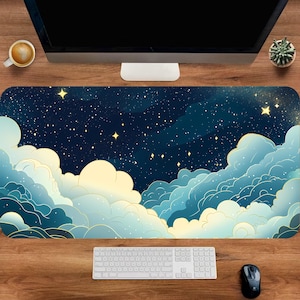 Starry Night Sky Mouse Mat, Cute Cloud Desk Mat, Astrology Desk Pad,  Cottagecore Desk Mat, Blue Celestial Deskmat, Desk Decor, Xmas Gift