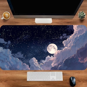 Starry Night Sky Mouse Mat, Cute Cloud Desk Mat, Astrology Desk Pad, Cottagecore Desk Mat, Blue Celestial Deskmat, Desk Decor, Xmas Gift