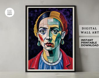 Colorful Cubism Woman Portrait | Picasso Style Abstract Wall Art | Modern Digital Download Painting