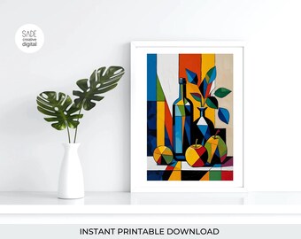 Cubism Still Life Wall Art | Picasso Inspired Digital Poster