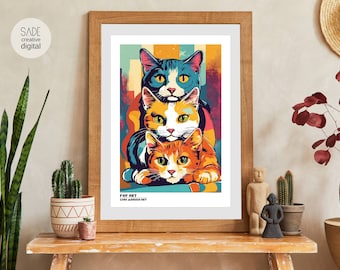 Funny Cat Pop Art Print: Trendy Humor Wall Decor (Digital Download)