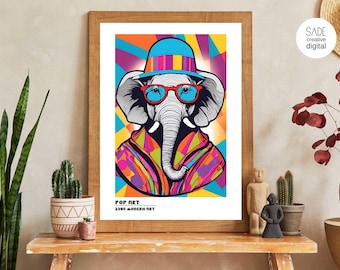 Pop Art Elephant Print: Funny Animal Wall Decor (Digital Download)