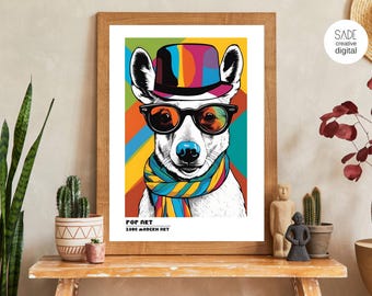Pop Art Hund: Lustige Brille, bunte Hunde Kunst (Digitaler Download)