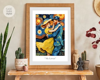 Gift For Lover Vincent Van Gogh Style Digital Printable Wallart - Art Downloadable Digital Living Space Gift