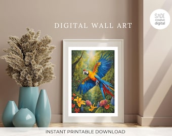 Exotic Macaw Parrot Art Print: Tropical Wall Decor (Digital Download)