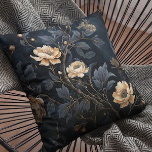 Dark Floral Cottagecore Pillow Chair Cushion Black Floral Pillow Forestcore Decor Witchy Pillow Dark Botanical Gothic Home Decor Decorative