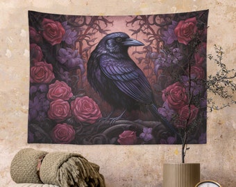 Gothic Tapestry Raven Dark Cottagecore Aesthetic Witch Tapestry Dark Academia Decor Gothic Wall Art Witchy Altar Cloth Witchy Gift 4 Sizes