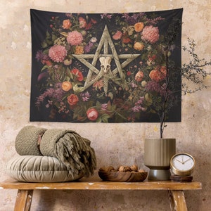 Witchy Decor Wall Tapestry Dark Cottagecore Wall Tapestry Spooky Background Dark Woods Walk Hanging Pentagram and Moon Phases Etsy