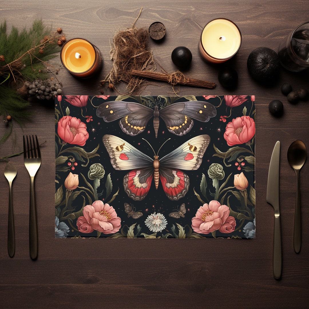 Moth Floral Place Mats Dark Cottagecore Goblincore Table Mat Fairycore ...