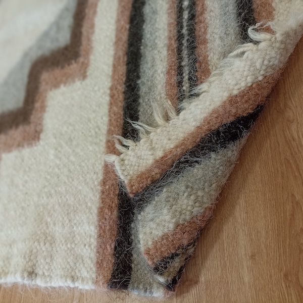 Tapis de style Navajo, tapis scandinaves en laine, fait main, tapis à imprimé aztèque, tapis scandinave beige marron, imprimé ethnique, prêt à être expédié