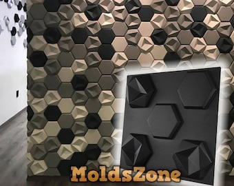 3D panel Molds for gypsum, plaster or concrete tile for decorative wall panels 'Broken honeycomb' KIT 5 pcs