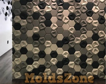 3D panel Molds for gypsum, plaster or concrete tile for decorative wall panels 'Broken honeycomb' KIT 5 pcs