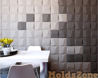 3D panel Molds for gypsum, plaster or concrete tile for decorative wall panels 'Squares' KIT 4 pcs