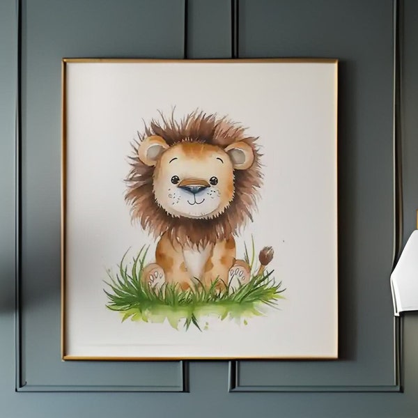 Lion Neutral Nursery Print - Safari Theme Scandi Wall Art for Childrens Bedrooms & Nurseries