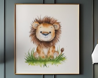 Lion Neutral Nursery Print - Safari Theme Scandi Wall Art for Childrens Bedrooms & Nurseries