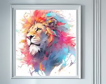 Lion Art Print Watercolour Wall Art Living Room Decoration Perfect Lion Lover Gift