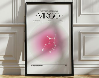 Virgo Zodiac Wall Art Printable, Virgo Art, Virgo Birthday Gift for Her, Virgo Art Print, Zodiac Poster Print, Zodiac Gift, Zodiac Wall Art