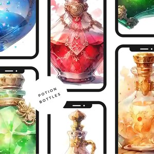 Magical Potion Bottle Clipart - Fantasy Elixir Jar Graphics - Enchanting Witchcraft Clip Art digital download