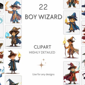 Magical Boy Wizard Clipart - Cute Fantasy Sorcerer Illustration - Enchanting Wizardry Graphics digital download