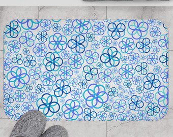 Tapis de bain rétro minimaliste cercle bleu, Accessoires de salle de bain, Tapis de cuisine, Tapis antidérapant tout usage, Cadeau pour la maison, Décoration d'intérieur