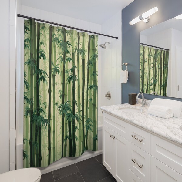 Bamboo Tree  Tropical Forest Shower Curtains, Nature Shower Curtain, Bathroom Accessories, Gift For Home, Home Improvement