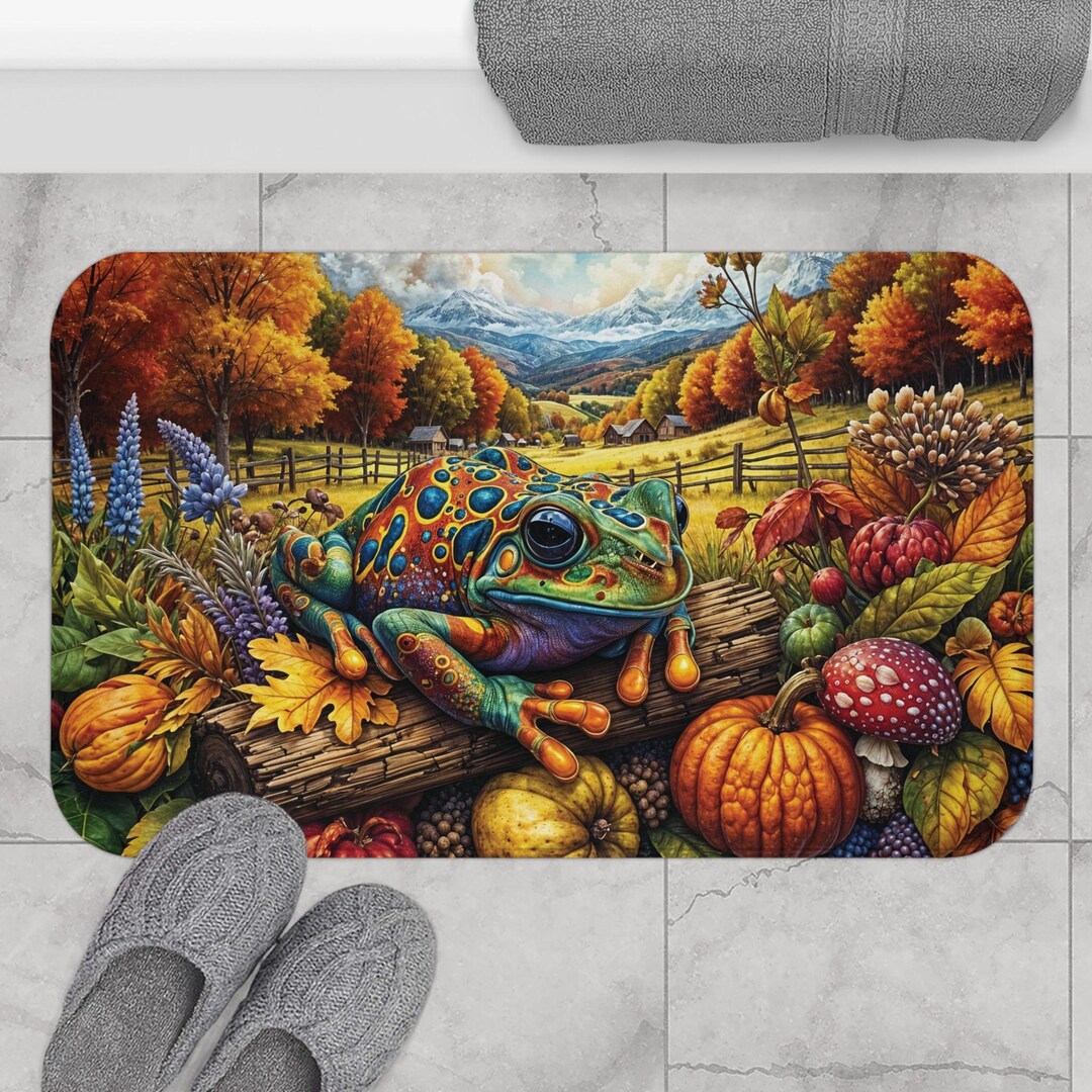 Autumn Frog Bath Mat: Colorful Animal Print Microfiber Rug - Etsy
