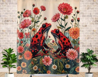 Red Frog Shower Curtain: Jungle Animal Bathroom Decor