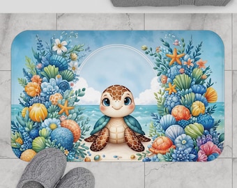 Turtle Bath Mat: Nautical Ocean Theme Bathroom Rug