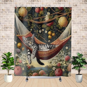 Kitten Shower Curtain, Cat Lover Home Decor Gift, Cute Animal Bath Curtain, Nature Inspired Bathroom Decor, Unique Kitty Shower Accessories