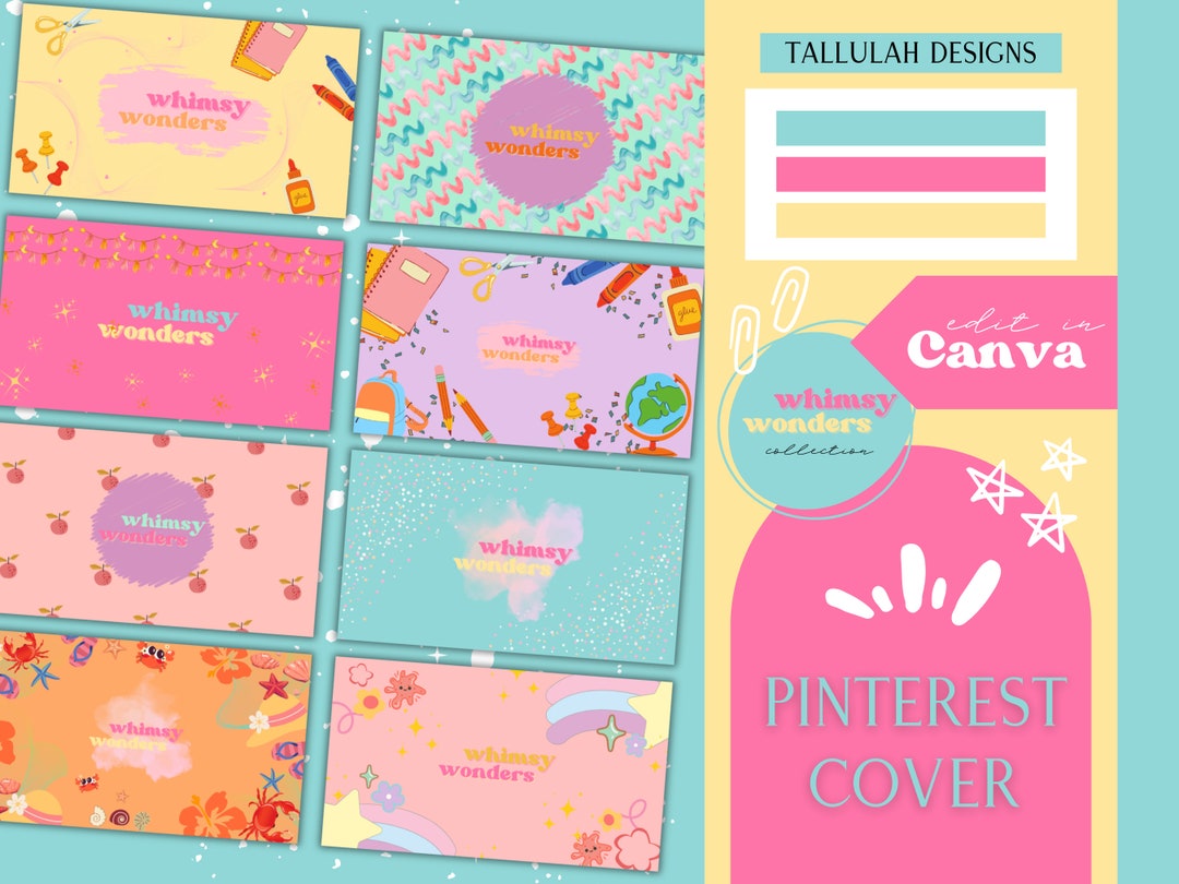 Playful Pinterest Covers Canva Template, Branding Kit, Pastel Social ...