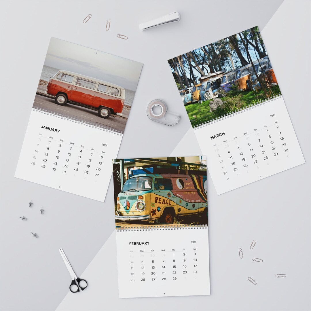 VW T2 Hippies Caravan Wall Calendars 2024 Etsy