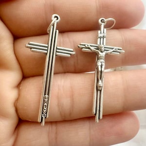 Italian-Made Silver Oxidised 3 Bars Crucifix for Rosary Making, DIY Quality Rosary Parts