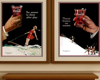 1922 Coca-Cola, Vintage Poster Set, Winter & Summer Ads, Restored Antique Prints, Art Deco Wall Art, Digital Download, Advertising Art