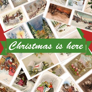 Lass es schneien ; 25 Vintage Postkarten Bundle, Weihnachten & Neujahr Thema, digitaler Download und gedruckt, Ephemera für Junk Journal, Scrapbook