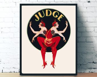 Hell’s Belles – Jazz Age Flapper Twins from 1925 Judge Magazine | Restored Art Deco Poster | Vintage Wall Art