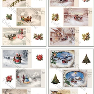 Bonne année ! Cartes postales de Noël françaises imprimables 12 cartes postales éphémères de Noël victoriennes vintage pour journal indésirable, voeux de Noël, cartes de voeux.