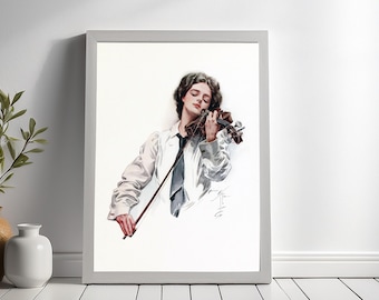 The Artist – Harrison Fisher Violin Woman | Music Wall Art |  Edwardian Digital Print |  Gift for Music Lovers