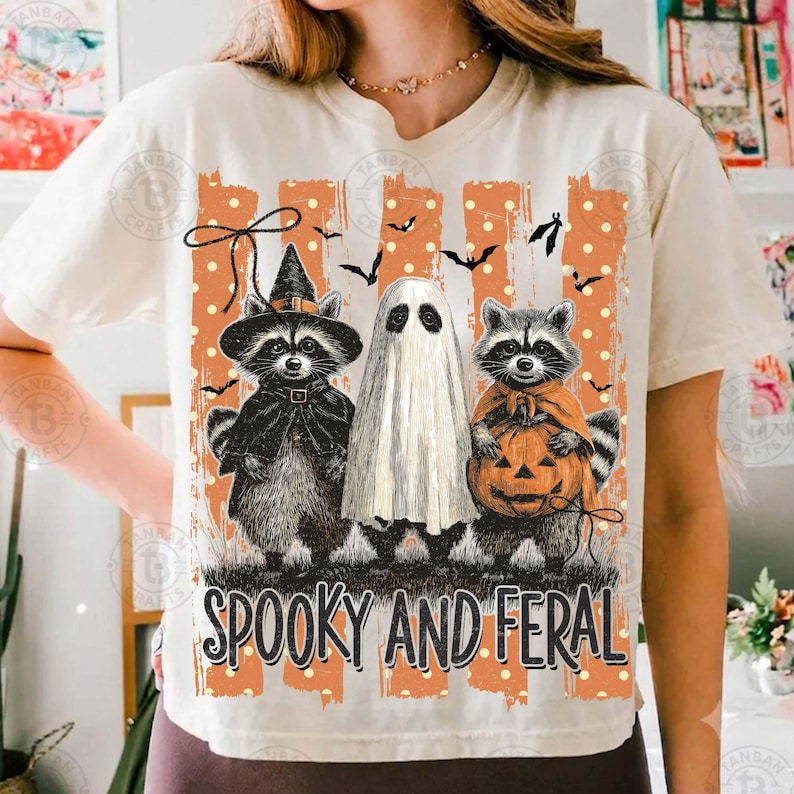 Stripes Spooky And Feral Raccoon Png, Halloween Raccoon Png, Creepy Cute Raccoon Ghost Png, Feral Girl Shirt Design, Halloween Mama Png image 2