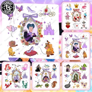 5 Villain Coquette Mirror Characters Bundle Png, Villain Princess Coquette Png, Cartoon Magical Mirror Bow Png, Family Vacation Png