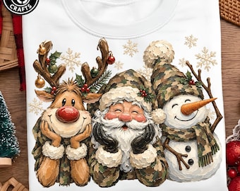Hunting Santa PNG, Camo Reindeer Christmas Design, Retro Christmas Tree Graphic, Santa Claus Xmas Shirt, Camo Christmas Sublimation