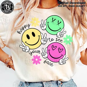 Retro Happy To See Your Face Png, Neon Floral Teacher Png, Smile Face Png, Trendy Teacher Smiley Png, Happy Face Png, Back To School Png