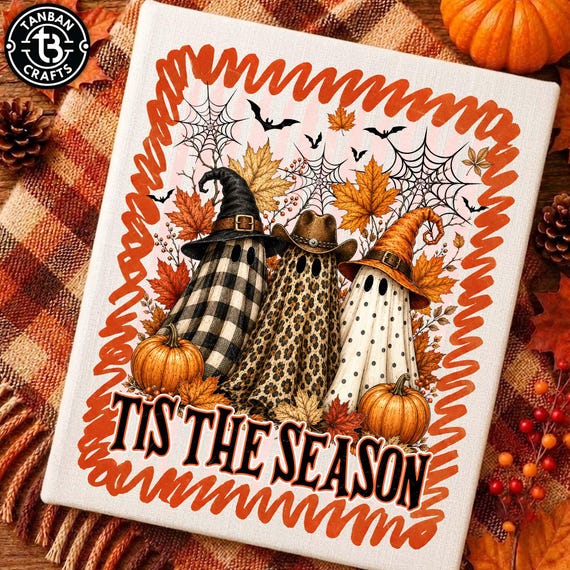 Stripes Spooky Ghost Trio PNG, Fall Witch Sublimation, Cute Western Cowboy Shirt Design, Digital Download, Western Boos Ghost Halloween PNG
